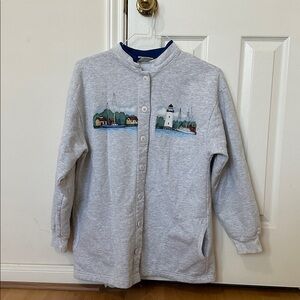 Vintage Gray Graphic Button Up Jacket by Day Breeze